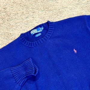 Polo Ralph Lauren Crew Neck Sweater Mens Size XL Cotton Pullover Blue Knit